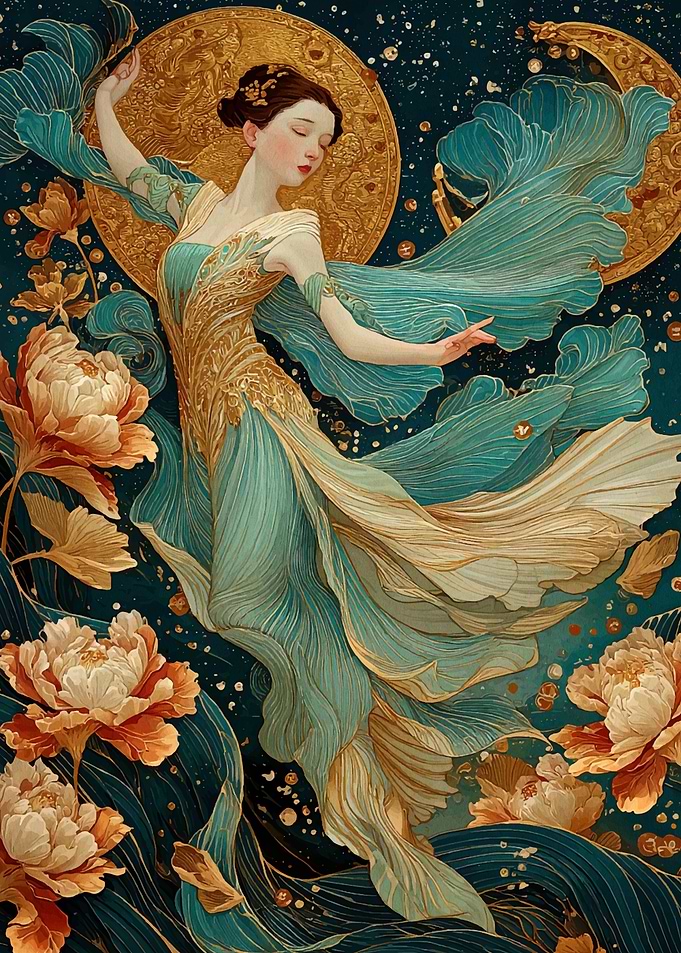 Elegant Woman in Flowing Dress
