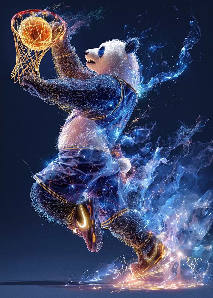 Panda Dunking Basketball with Energy Effects