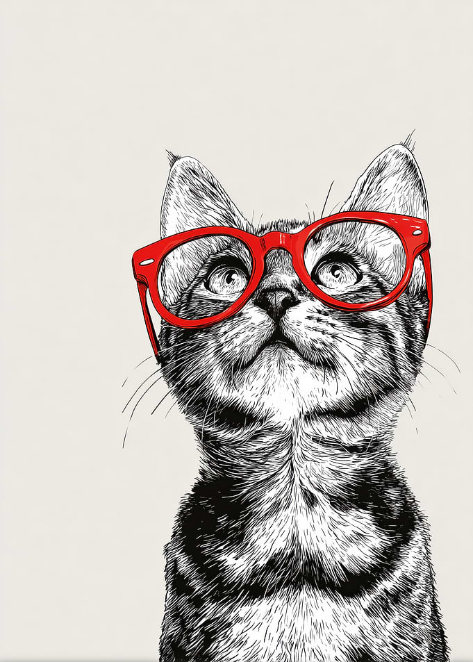 Cat with Red Glasses Illustration