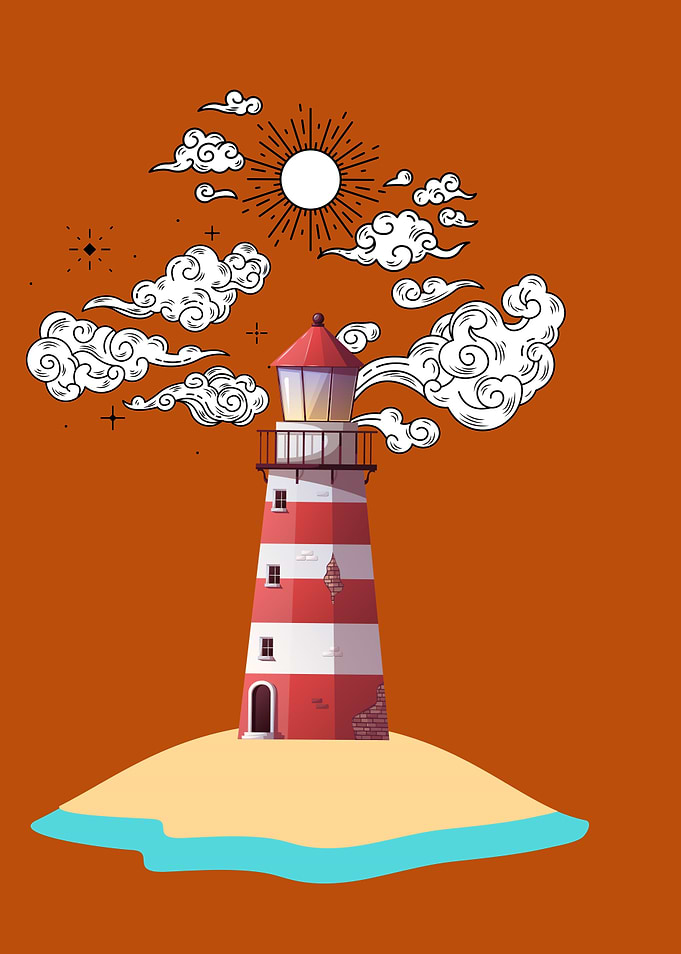 Lighthouse on Island with Clouds