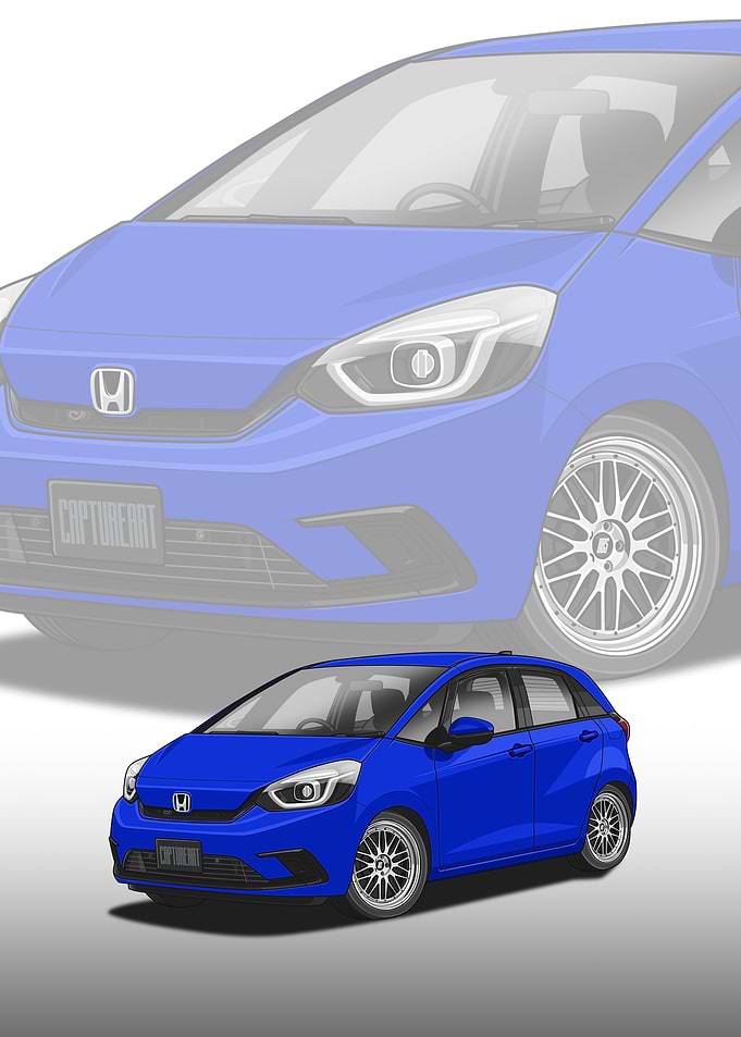 Blue Honda Fit Car Illustration