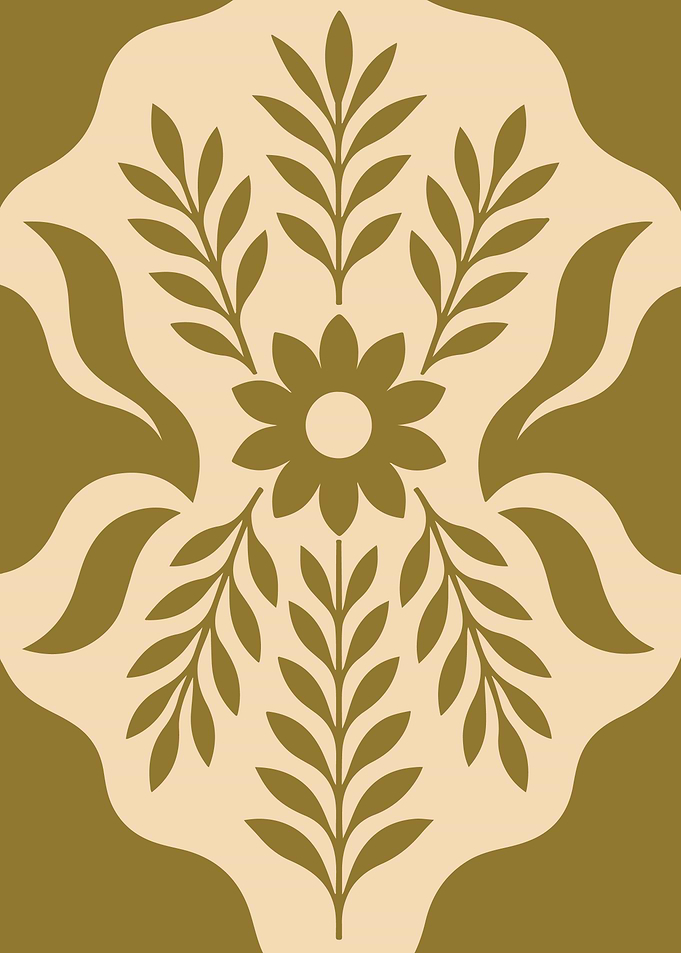 Beige and Olive Floral Pattern – Minimal Botanical Wall Art for Modern Interiors