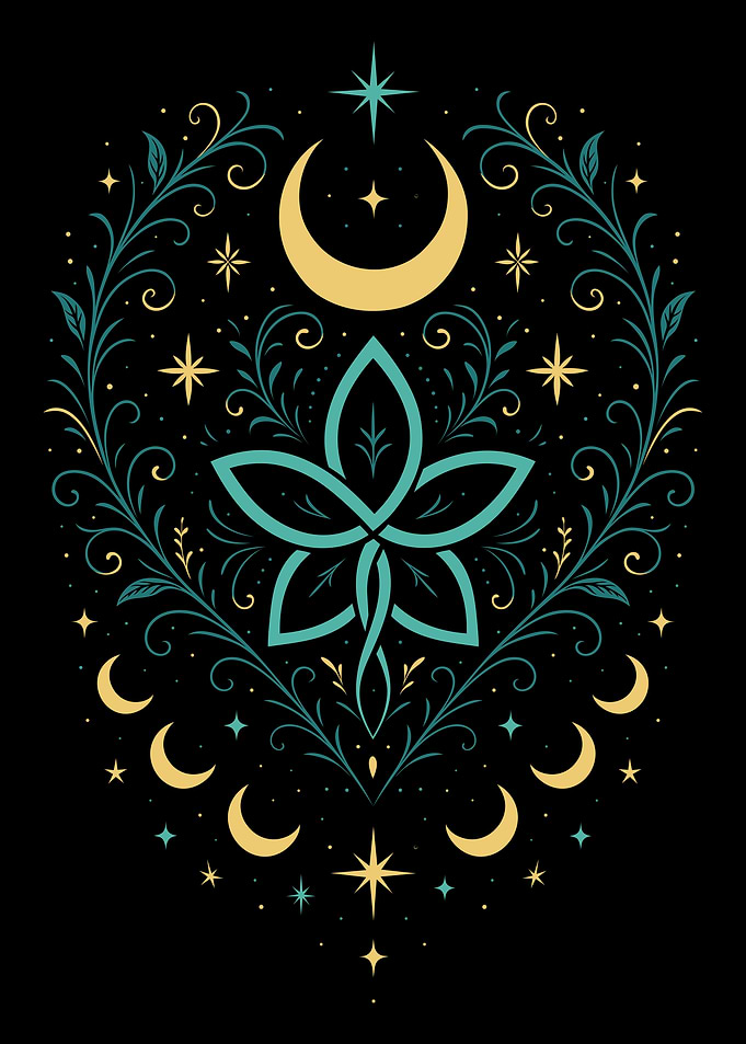 Plant Moon - Green Witch Wall Art - Moon & Botanical Magic on Black