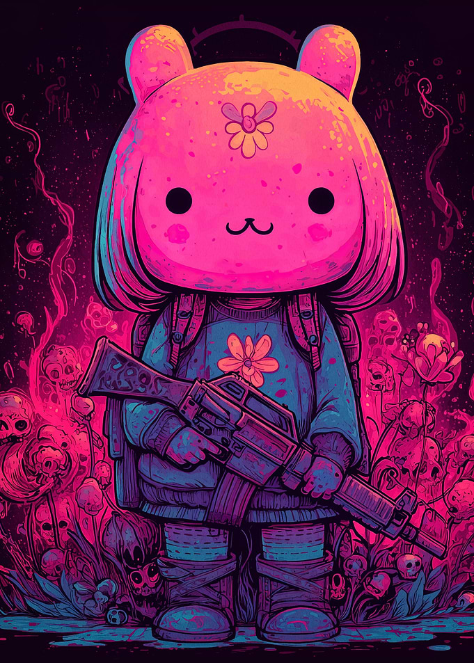 Cute Bear Character with Gun