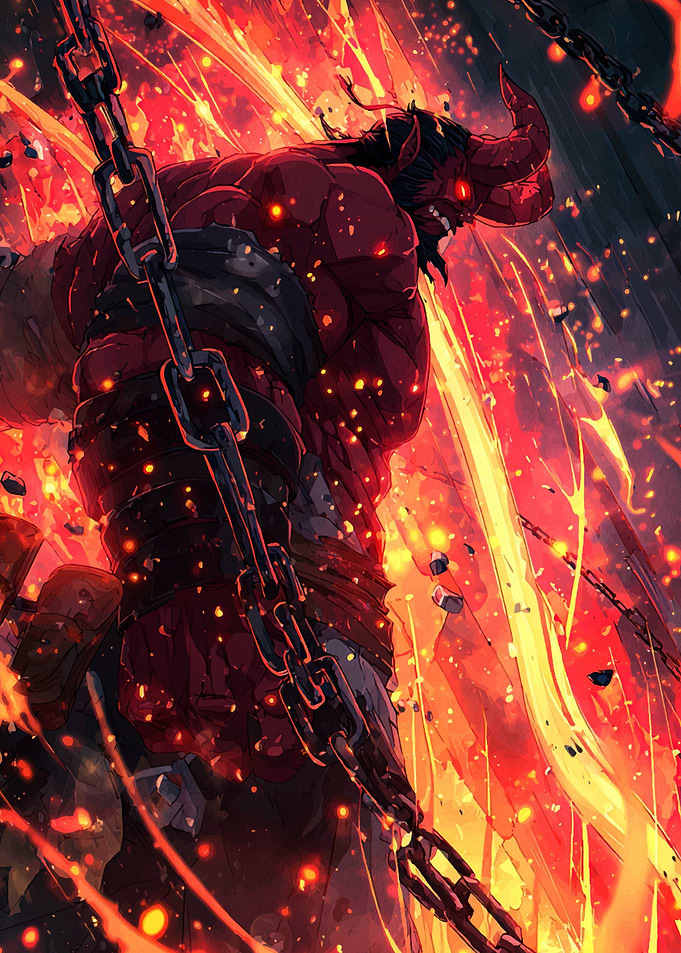 Fiery Oni with Chains