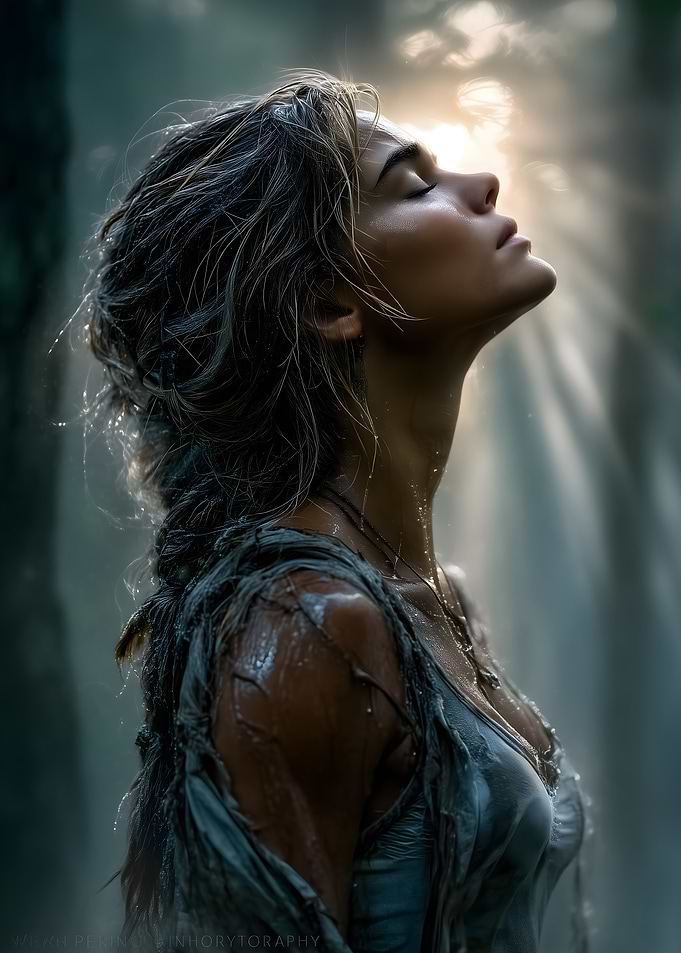 Serene woman bathed in light