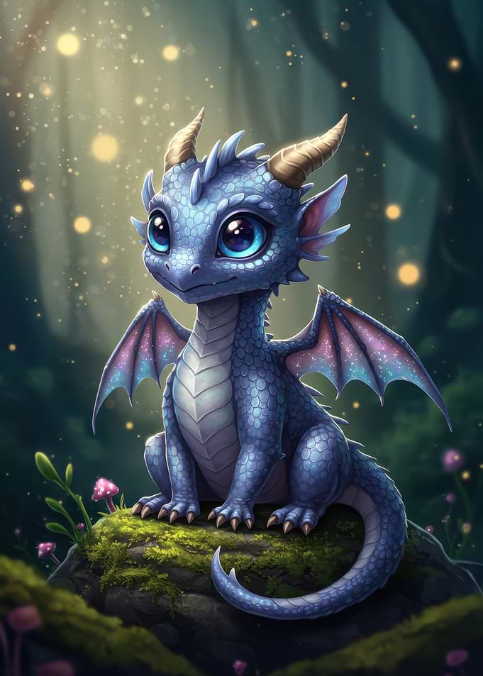 Cute Blue Dragon in Forest