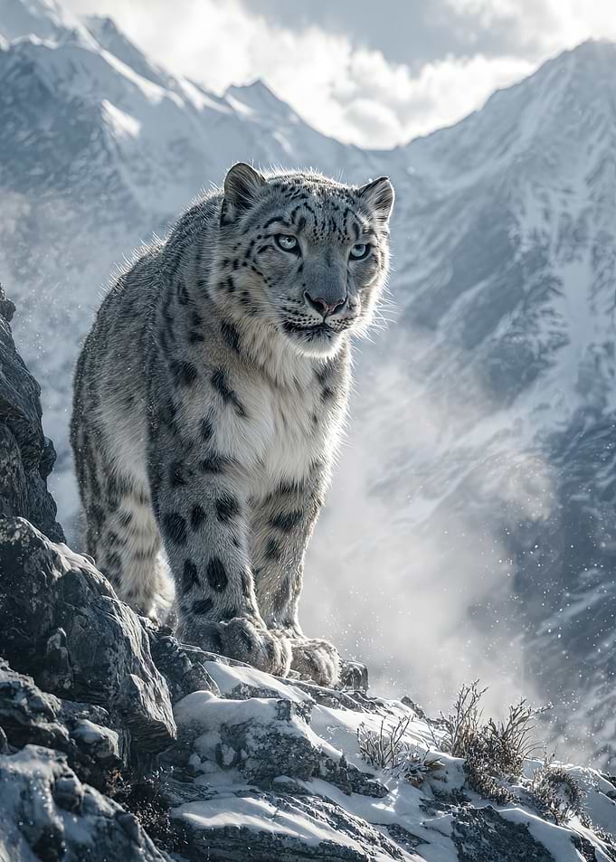 Snow Leopard in Mountain Landscape