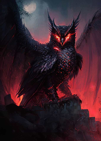 Dark Owl with Glowing Red Eyes