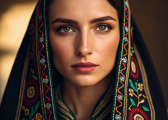 Woman with Embroidered Headscarf Portrait