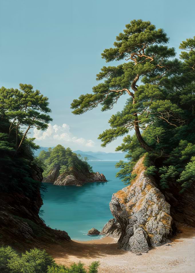Coastal summer beach Japanese Wall Art Botanical Japandi Wall Art Painting Living Room Decor