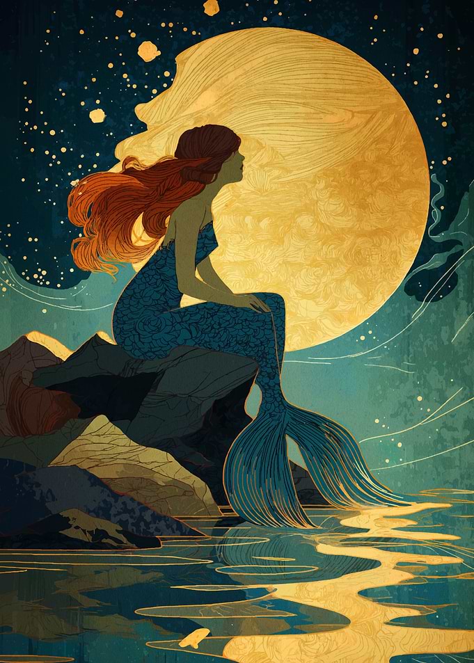 Mermaid under the moonlight illustration