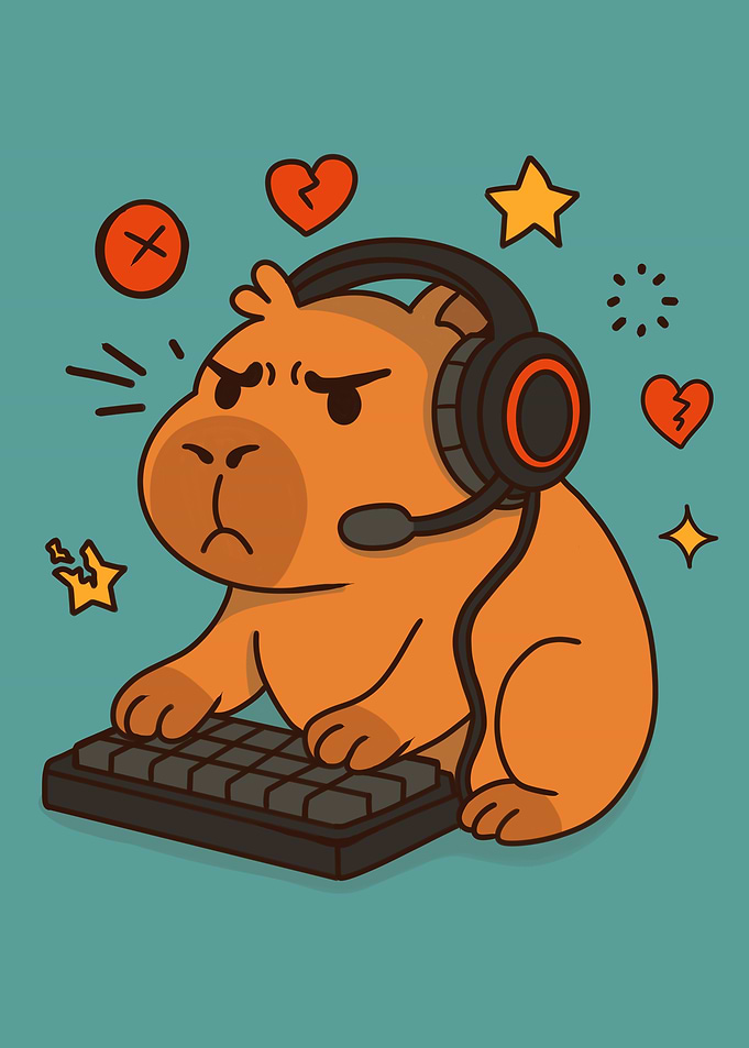 Gamer Capybara Cartoon Illustration