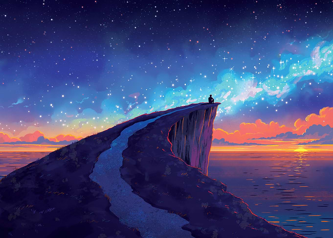 Cliffside Contemplation Under Starry Sky