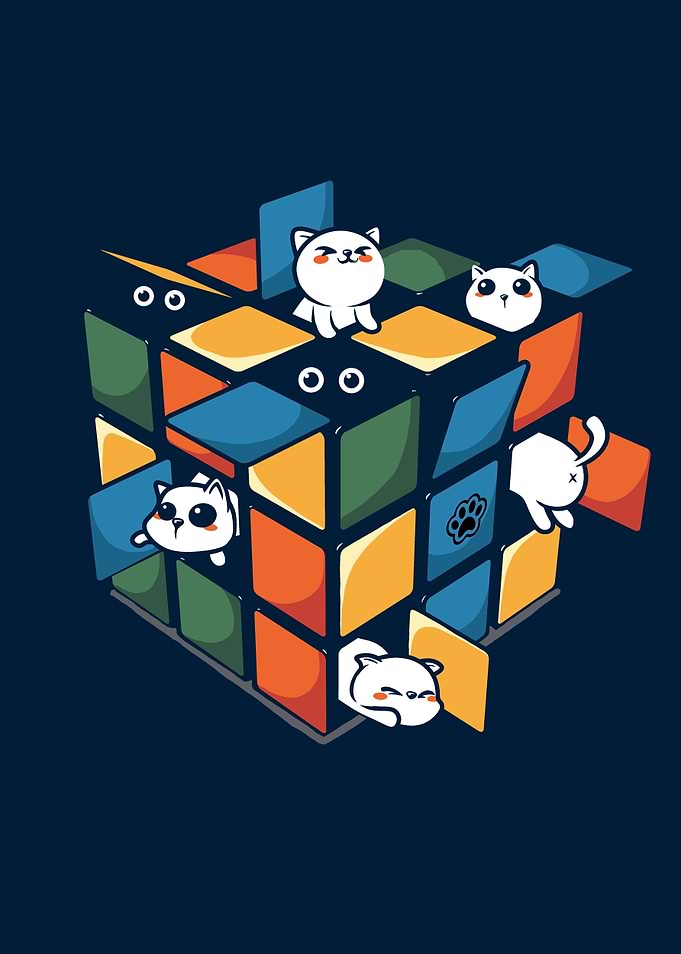 Cats on Rubik's Cube Illustration
