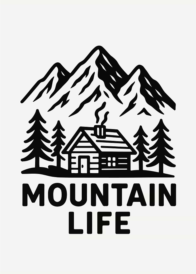Mountain Life Cabin Illustration hiking camping