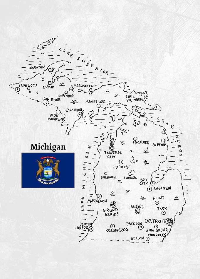 Hand Drawn Map of Michigan