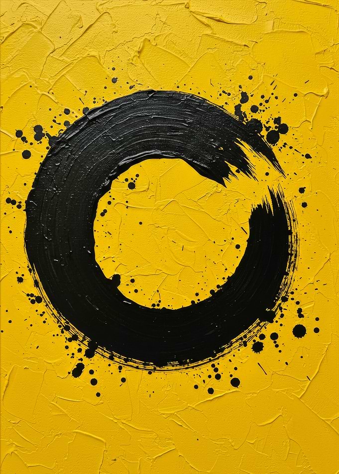 Black Enso on Yellow Textured Background