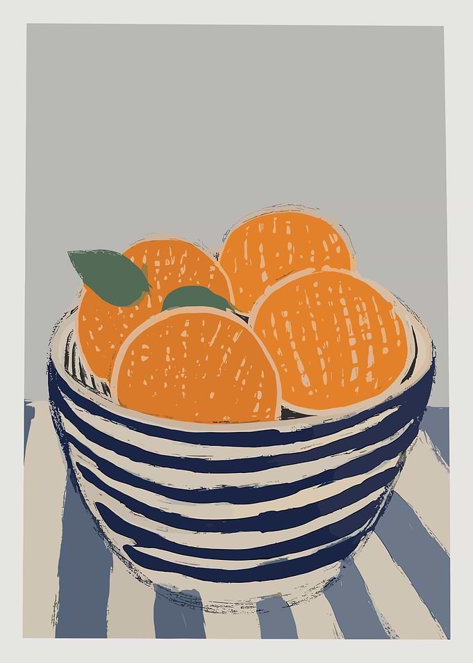 Oranges in Striped Bowl Still Life