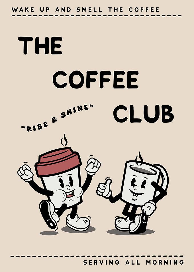 The Coffee Club Cartoon Poster