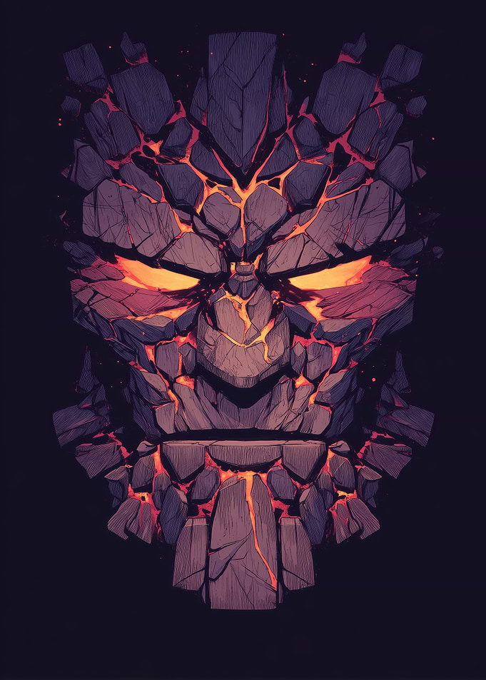 Stone Golem Face with Lava Cracks