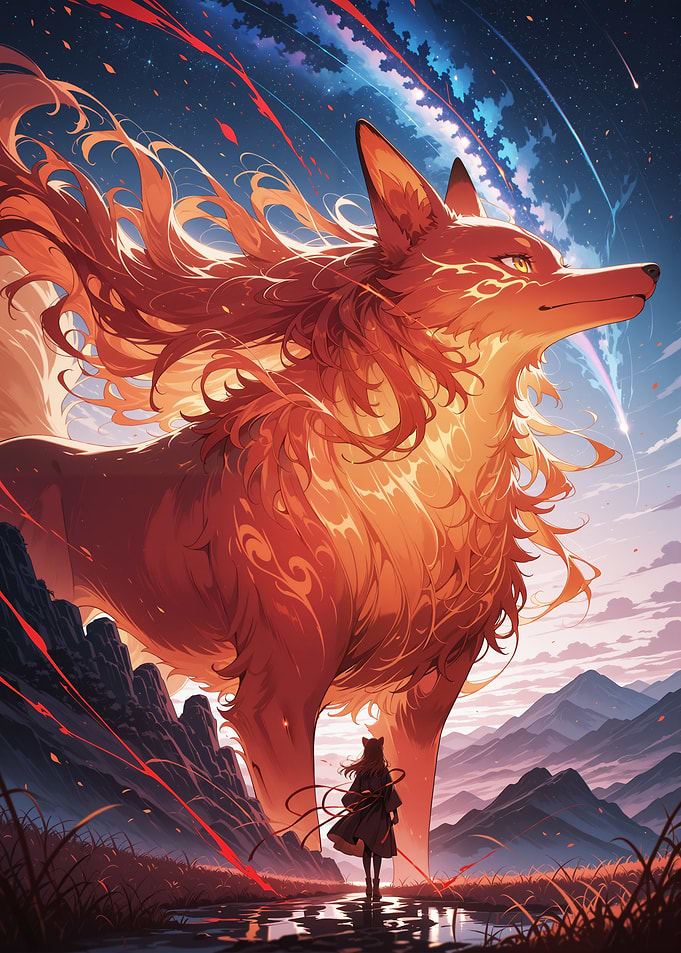 Fiery Fox Spirit and Girl