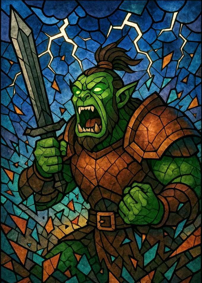 Orc Warrior Stained Glass Illustration