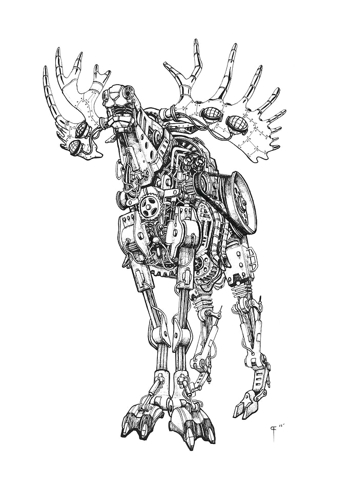 Steampunk Mechanical Moose Illustration