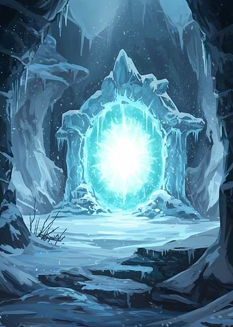 Icy Portal in a Frozen Cave