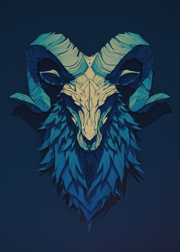 Blue Ram Skull Illustration