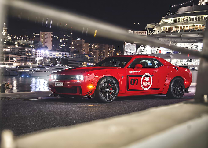 Red Dodge Challenger at Night