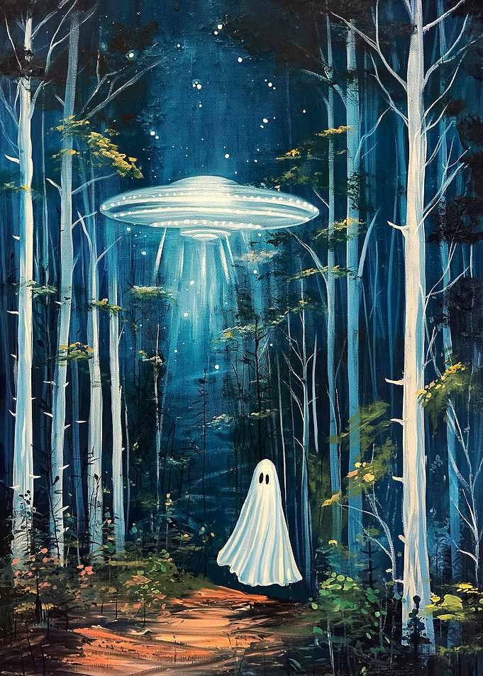 UFO, Ghost, and Forest Painting