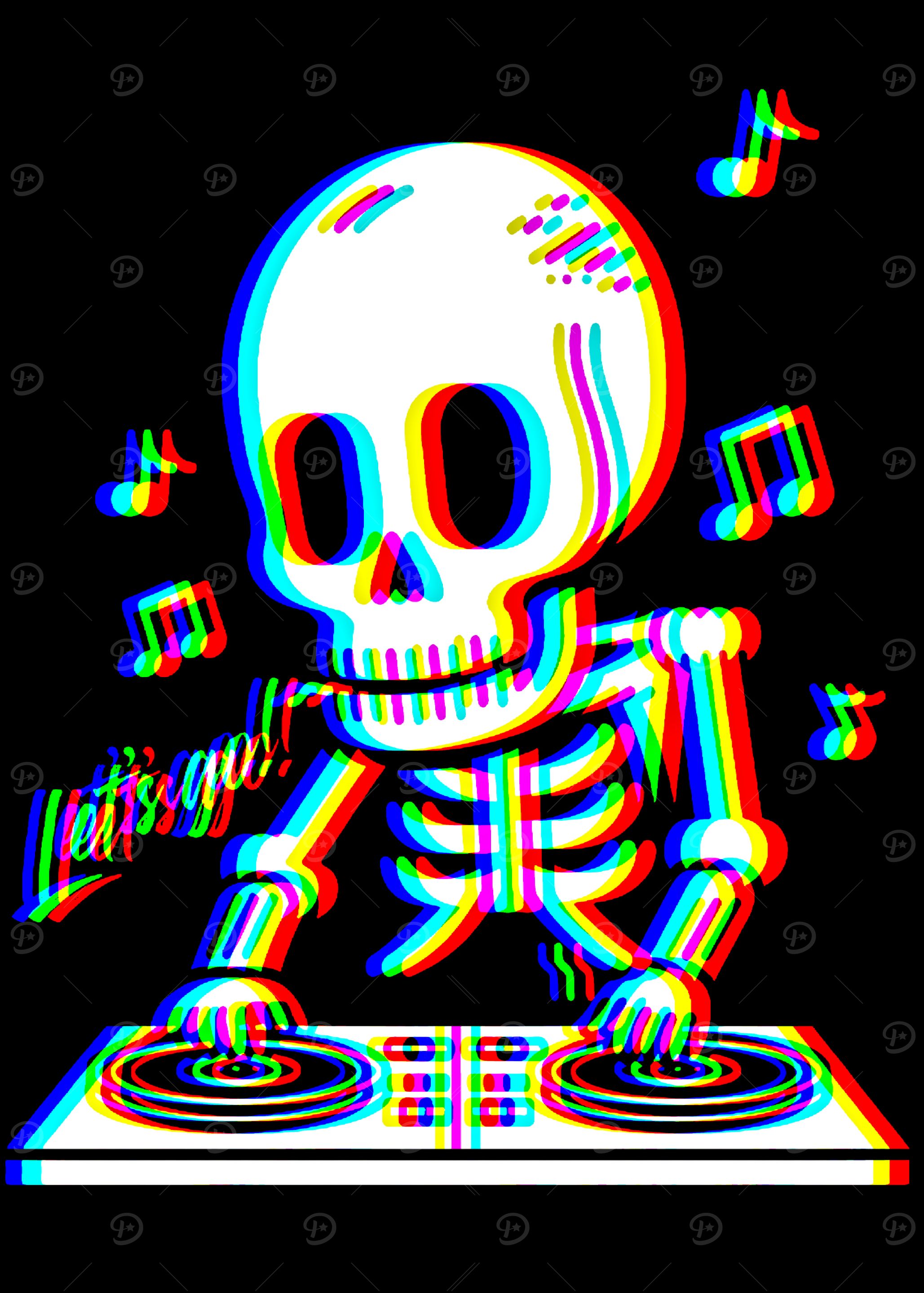 Skeleton DJ with Glitch Effect