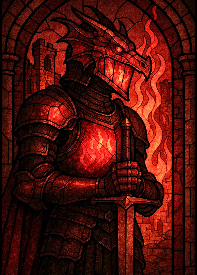 Dragon Knight Stained Glass Illustration