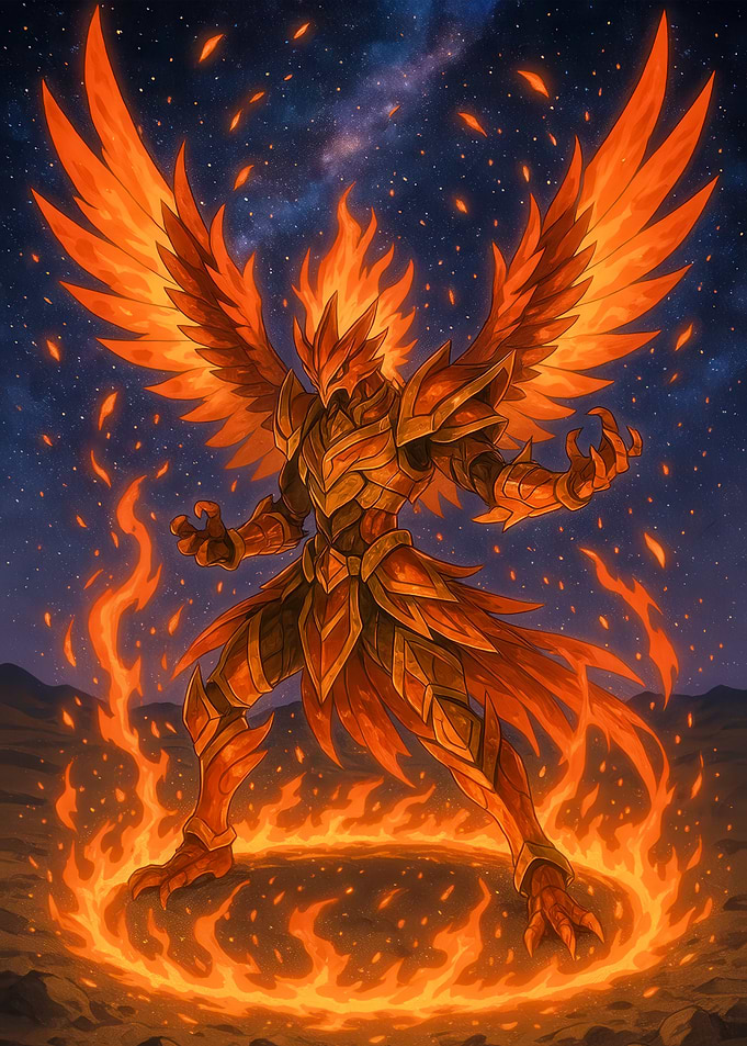 Armored Phoenix Warrior with Fiery Wings
