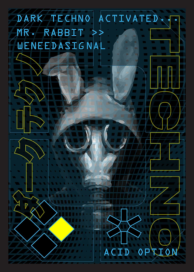 Dark Acid Techno Rabbit Gas Mask Poster