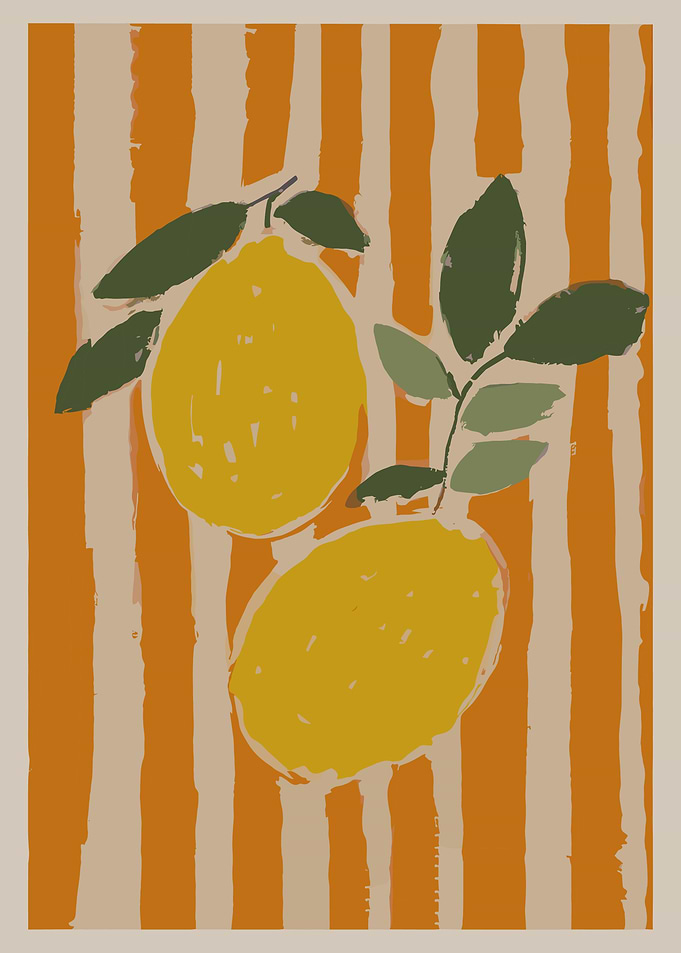 Lemon Still Life with Striped Background