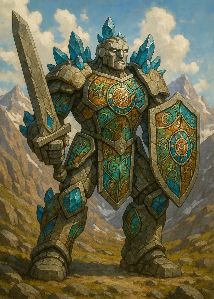 Stone Golem Warrior with Sword and Shield