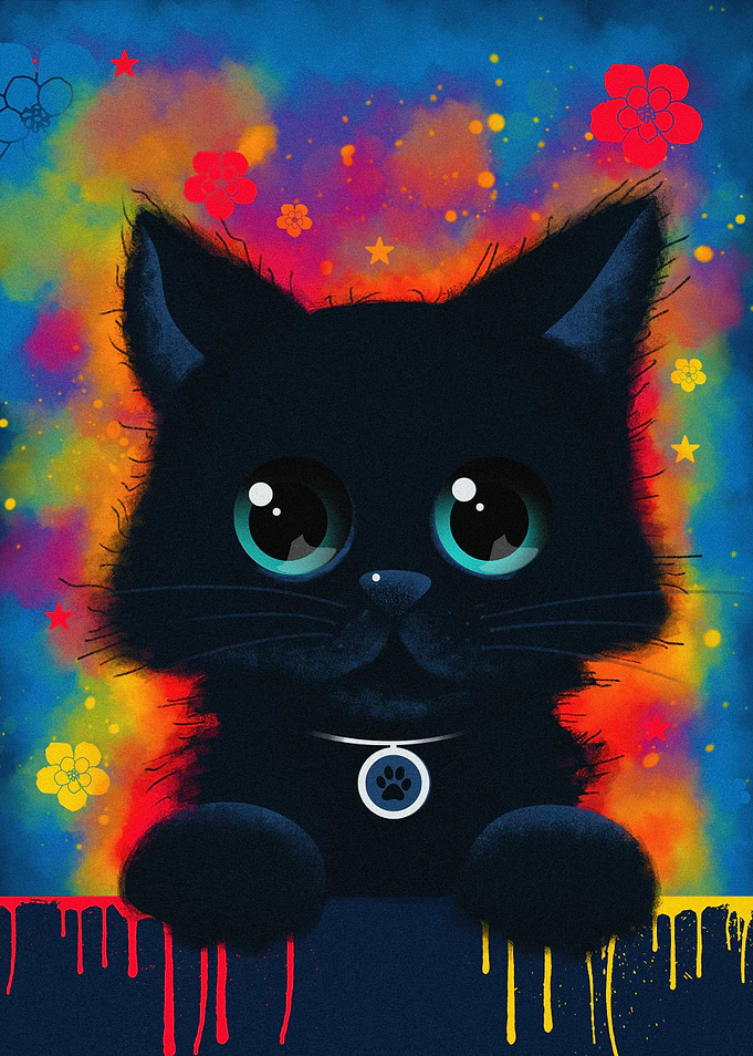 Cute Black Cat with Colorful Background