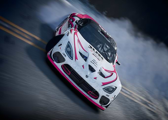 White and Pink Racing Car Drifting