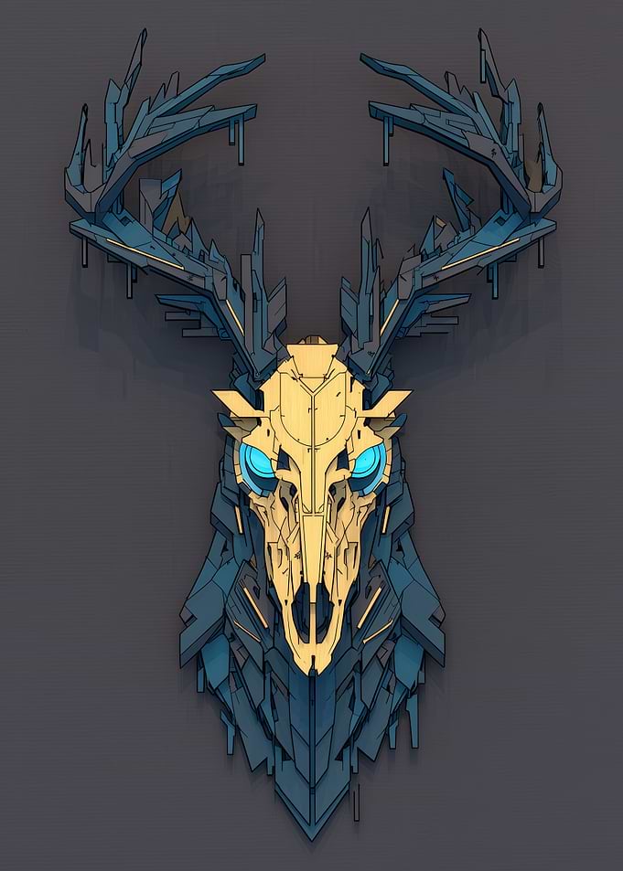 Stylized Deer Skull with Antlers