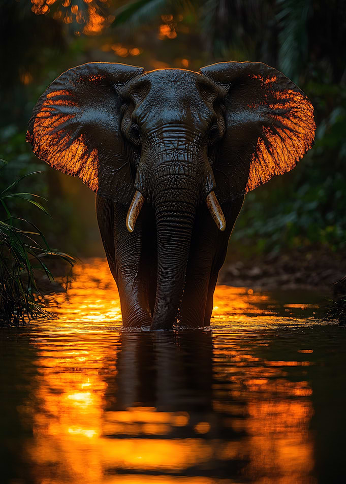 Elephant in Golden Water