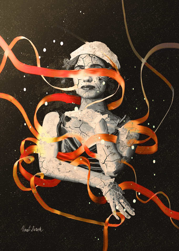 Cracked Woman with Ribbons Surrealism Art