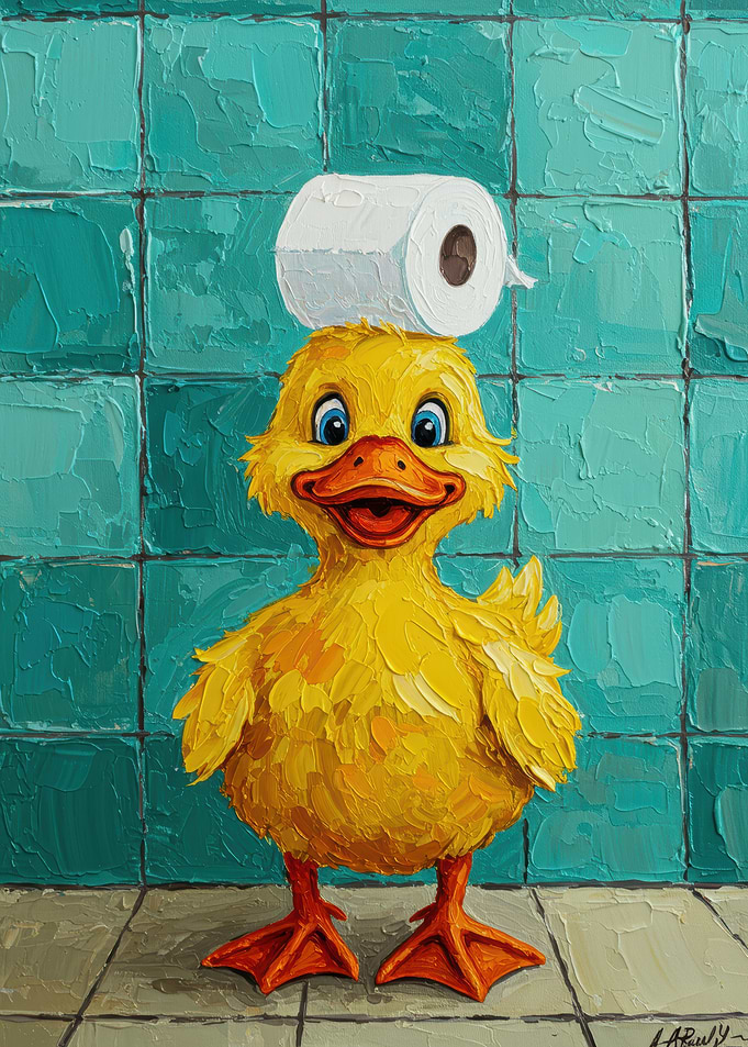 Duckling with Toilet Paper on Head