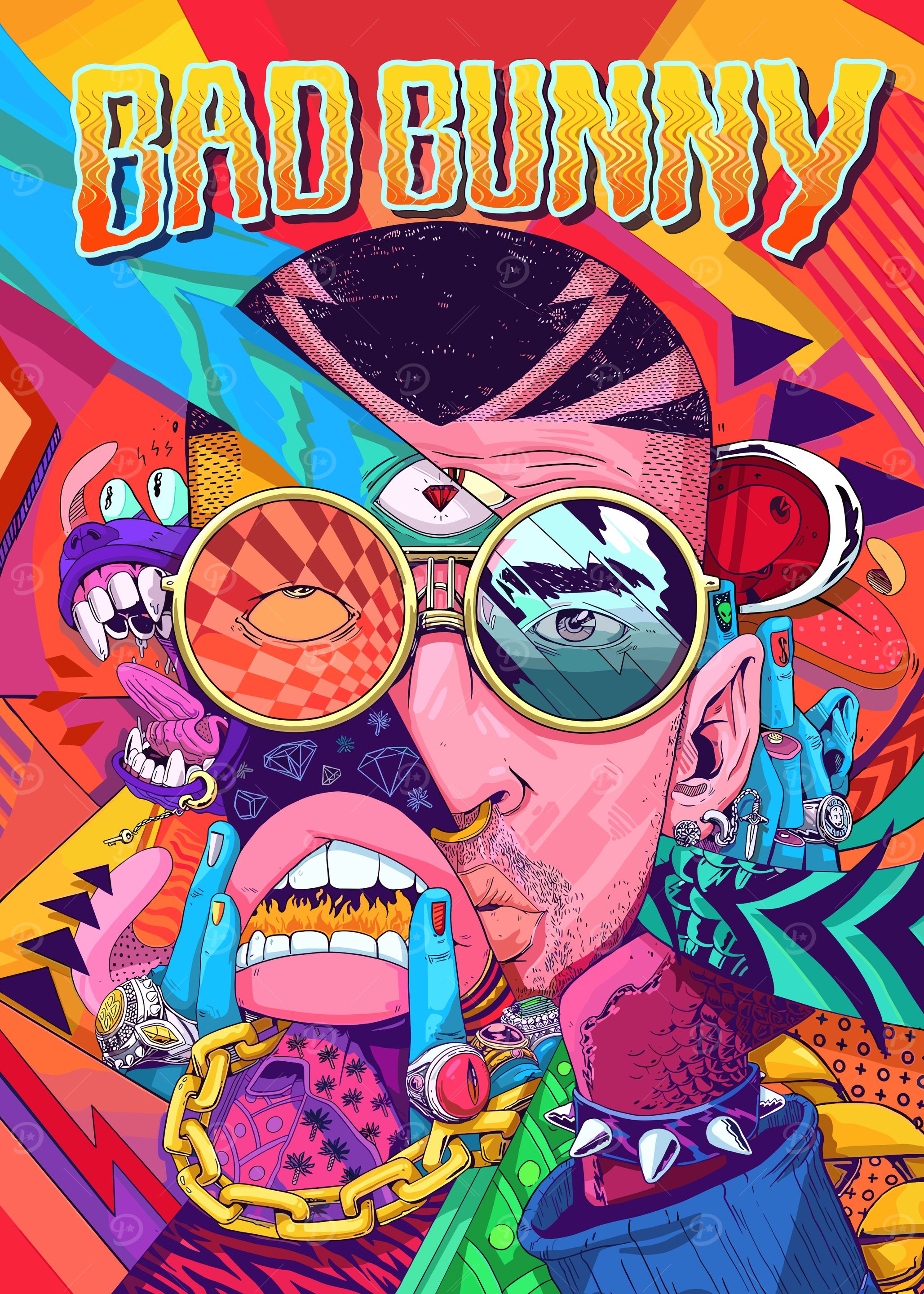 Bad Bunny Colorful Portrait