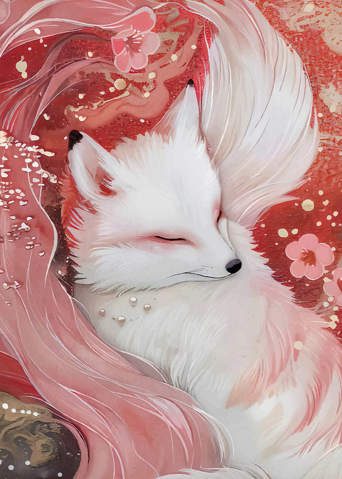 Sleeping White Fox Floral