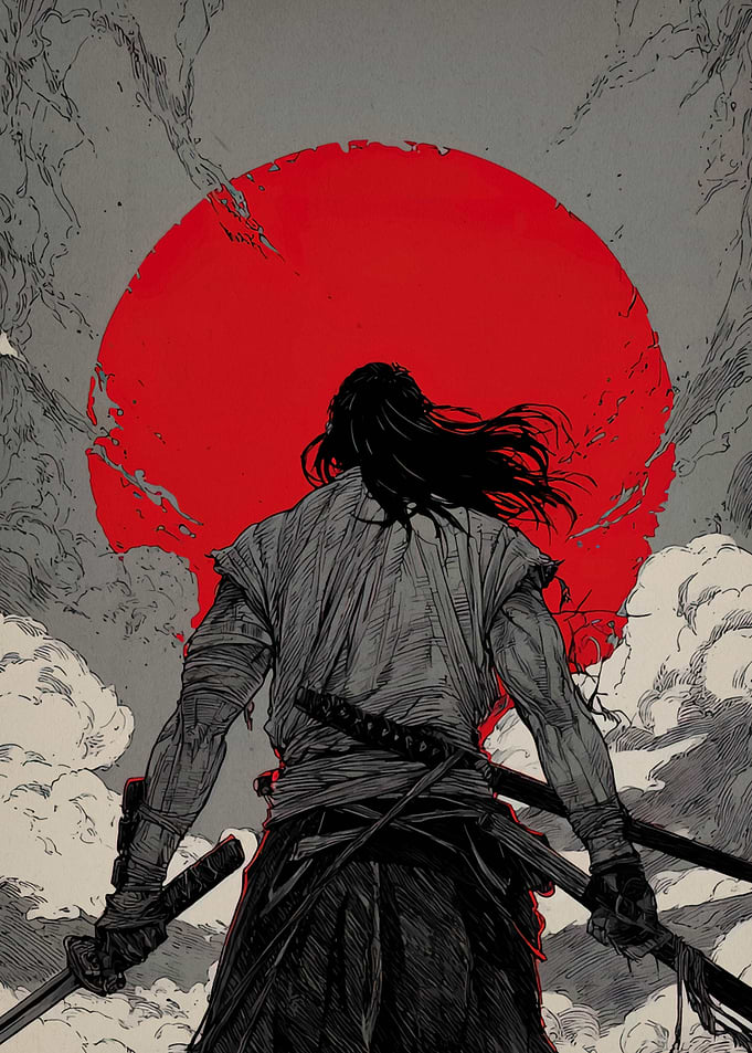 Samurai Warrior with Rising Sun