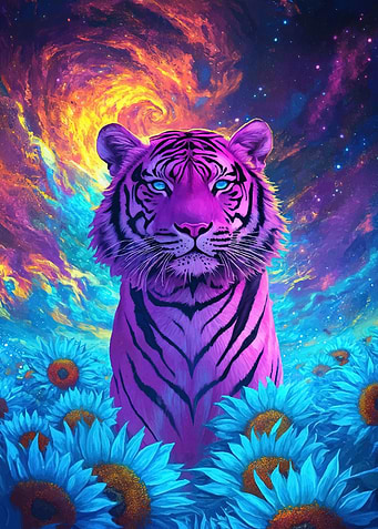 Psychedelic Tiger Sunflower Field