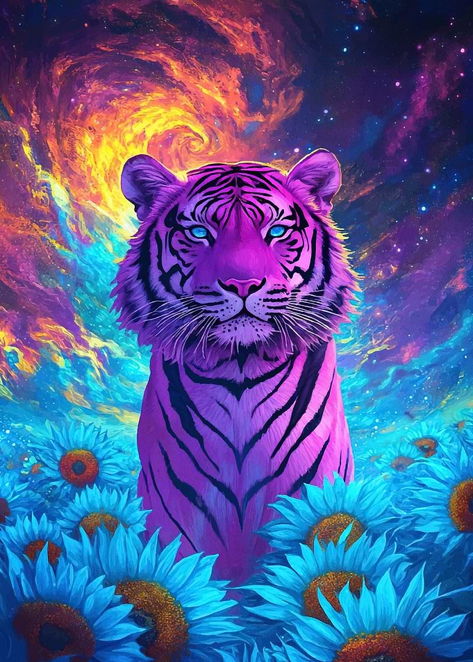 Psychedelic Tiger Sunflower Field