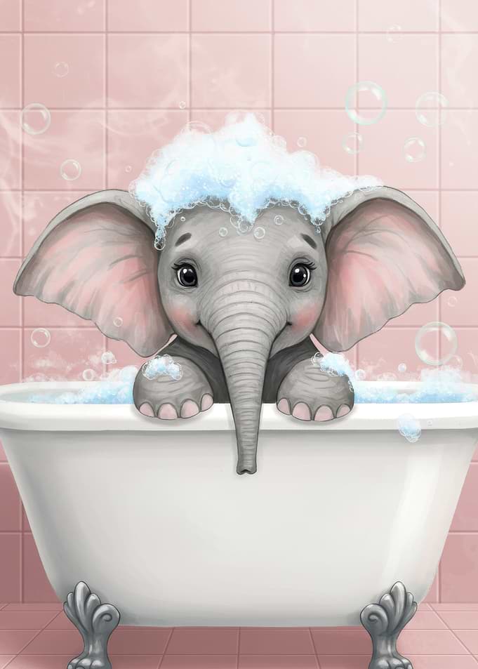 Cute Elephant in Bathtub Illustration
